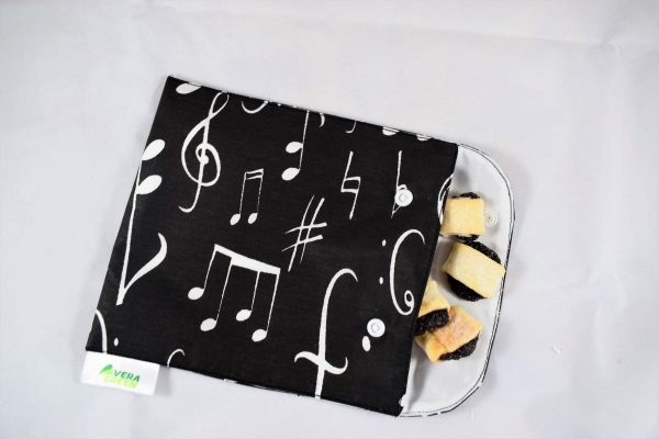 Snackbag pentru sandvisuri si snack no waste - marimea M, muzica, negru