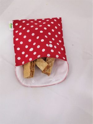 Snackbag pentru sandvisuri si snack ecologic - marimea M, rosu cu buline